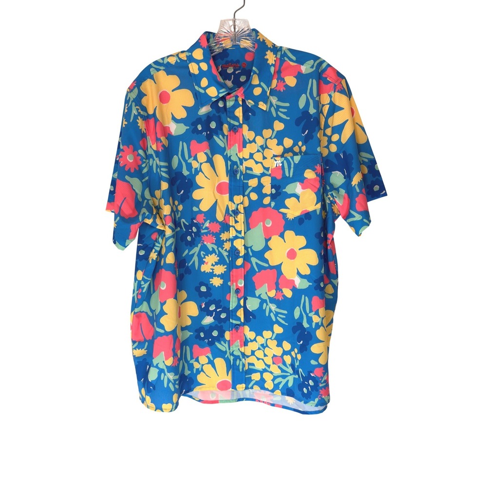 Mañana The Short Breeze Shirt Sleeve Shirt Blue Floral Men's Beach Vacation XL